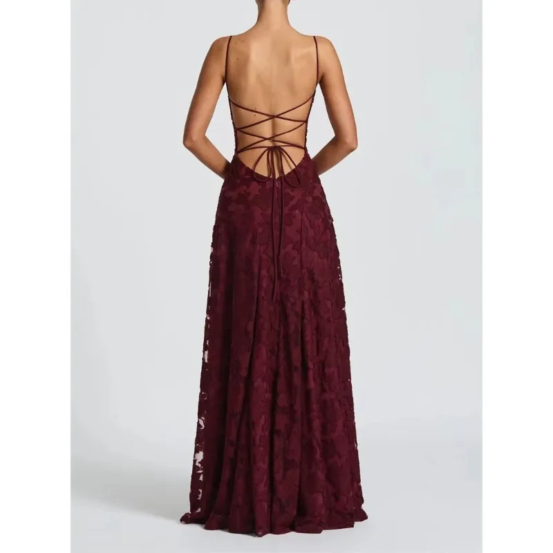 Spaghetti Strap Backless Sexy Maxi Dress Women Gown Fashion Off-shoulder Sleeveless Lace-up Evening Club Party Dress