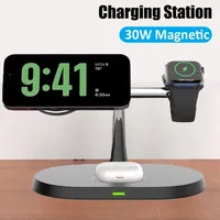 30W 3 in 1 Magnetic Wireless Charger Stand For Magsafe iPhone 16 15 14 13 12 Airpods Pro Apple Watch 8 7 Fast Charging Station