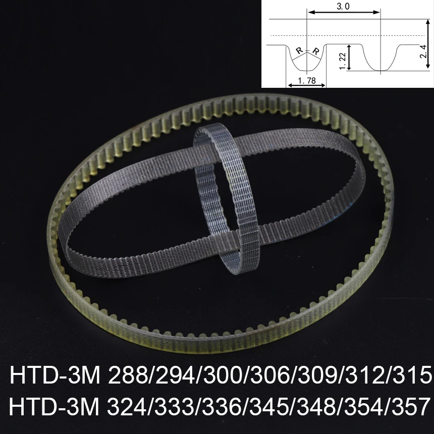 HTD 3M 288/294/300/306/309/312/315/324/333/336/345/348/354/357 3mm Pitch PU Steel Wire Cogged Curved ARC Synchronous Timing Belt