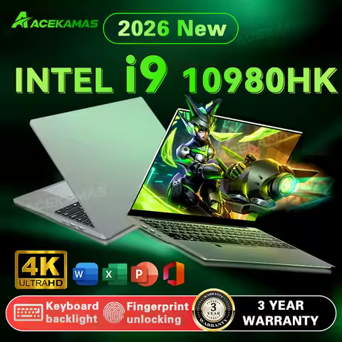 2026 ACEKAMAS 15.6" Gaming Laptop Intel Core i9 10980HK IPS 4K Gamer Computer 16GB DDR4 1TB SSD M.2 Windows 11 Pro Notebook PC
