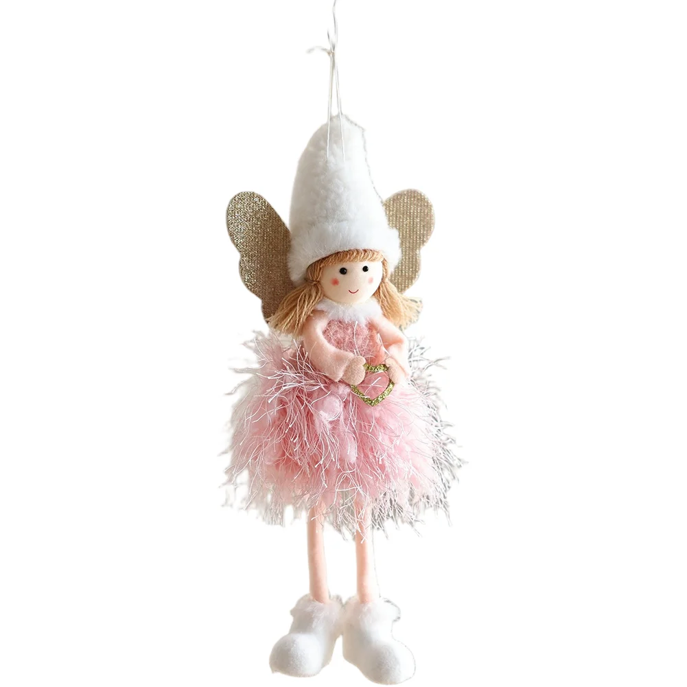 

Christmas Hanging Ornament Featuring Plush Angel with Deer Antlers and Faceless Doll Fabric Decoration for Seasonal Use