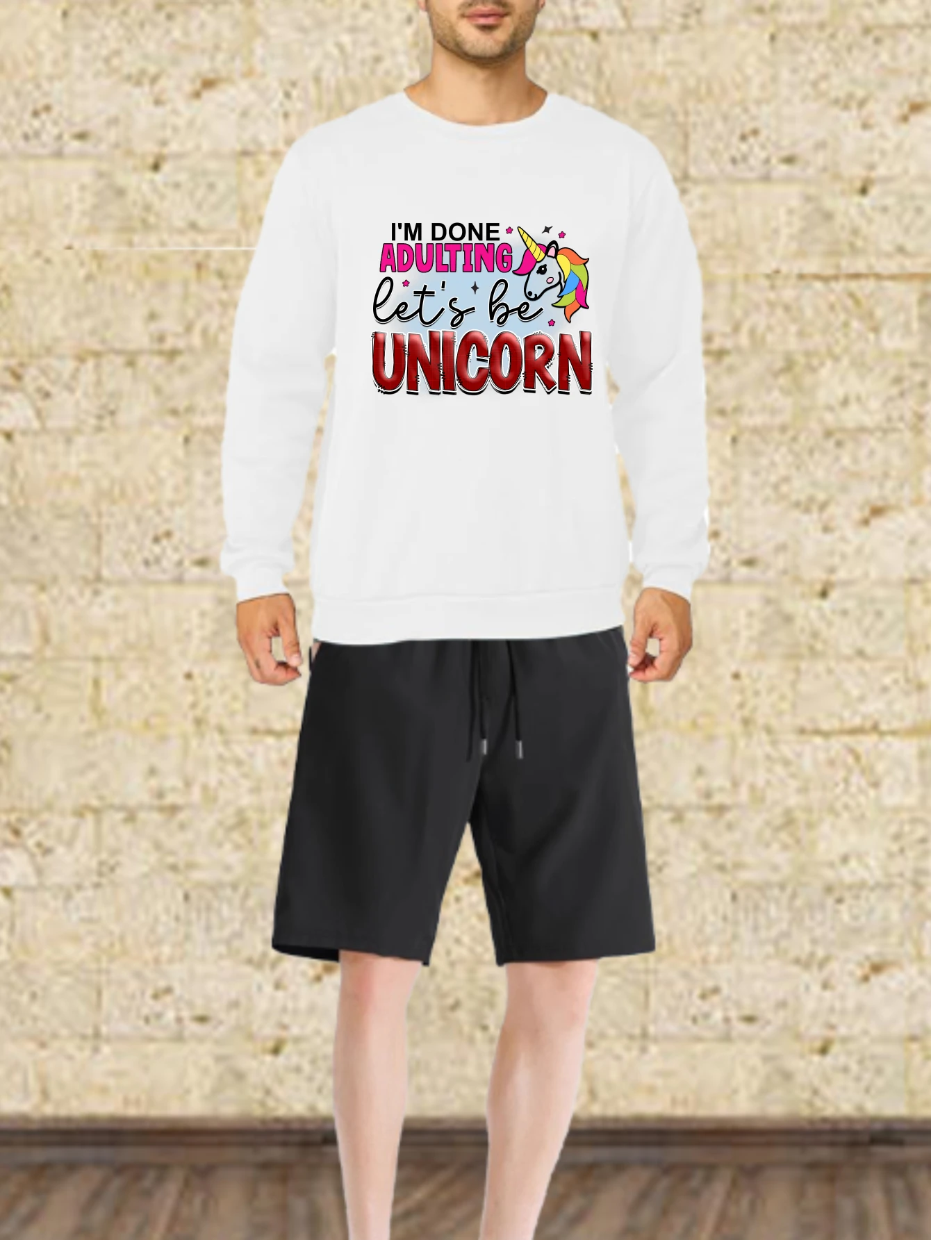 مجموعات الرجال الخريف التجفيف السريع لقد فعلت الكبار دعونا نكون يونيكورن مطبوعة الجرافيك تي شيرت البدلة مجموعات رياضية الصيف الرجال