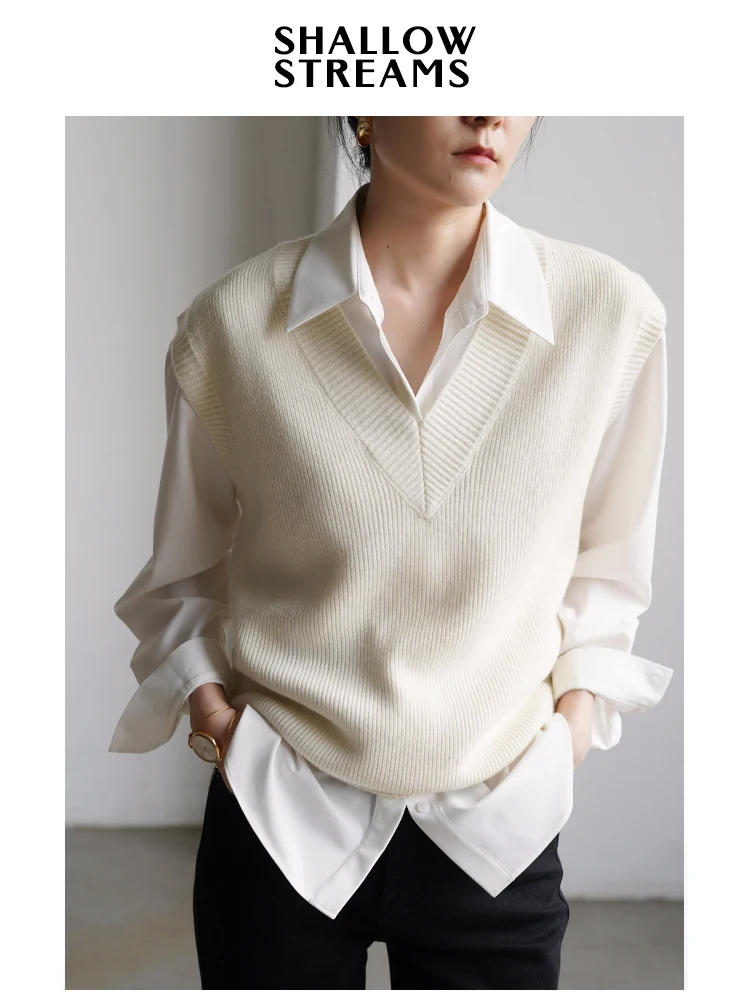 

Медленные стрелки, хороший шерстяной жилет, многослойная верхняя одежда, осенняя модная женская однотонная одежда на пуговицах с v-образным вырезом