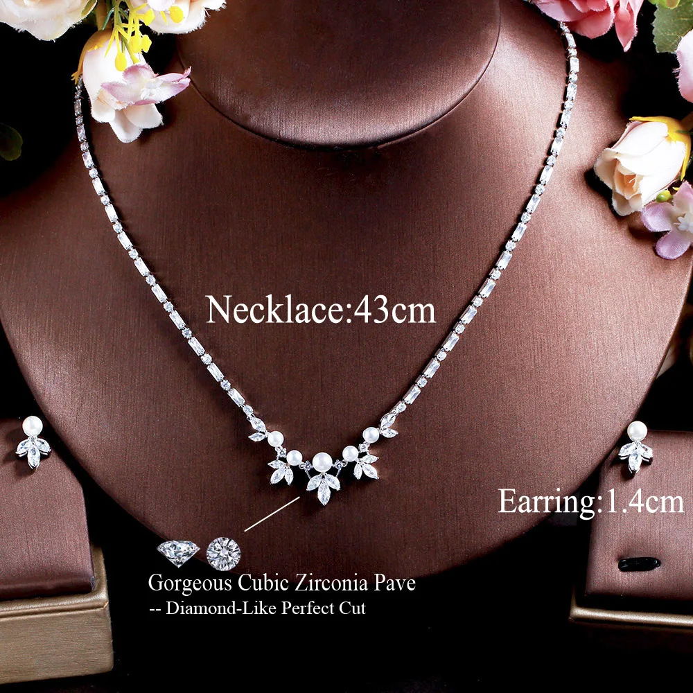 CWWZircons Schöne Blatt Tropfen Mehrfarbigen Kubische Zirkon Luxus Big Chunky Hochzeit Halskette Ohrring Braut Partei Schmuck Sets T636 – Detail 2