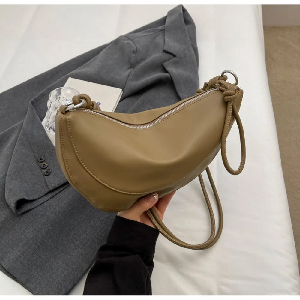 Niche Soft PU Half Moon Cow Horn Bag New Commuter Moon Dumpling Bag High Quality Single Shoulder Crossbody Bag