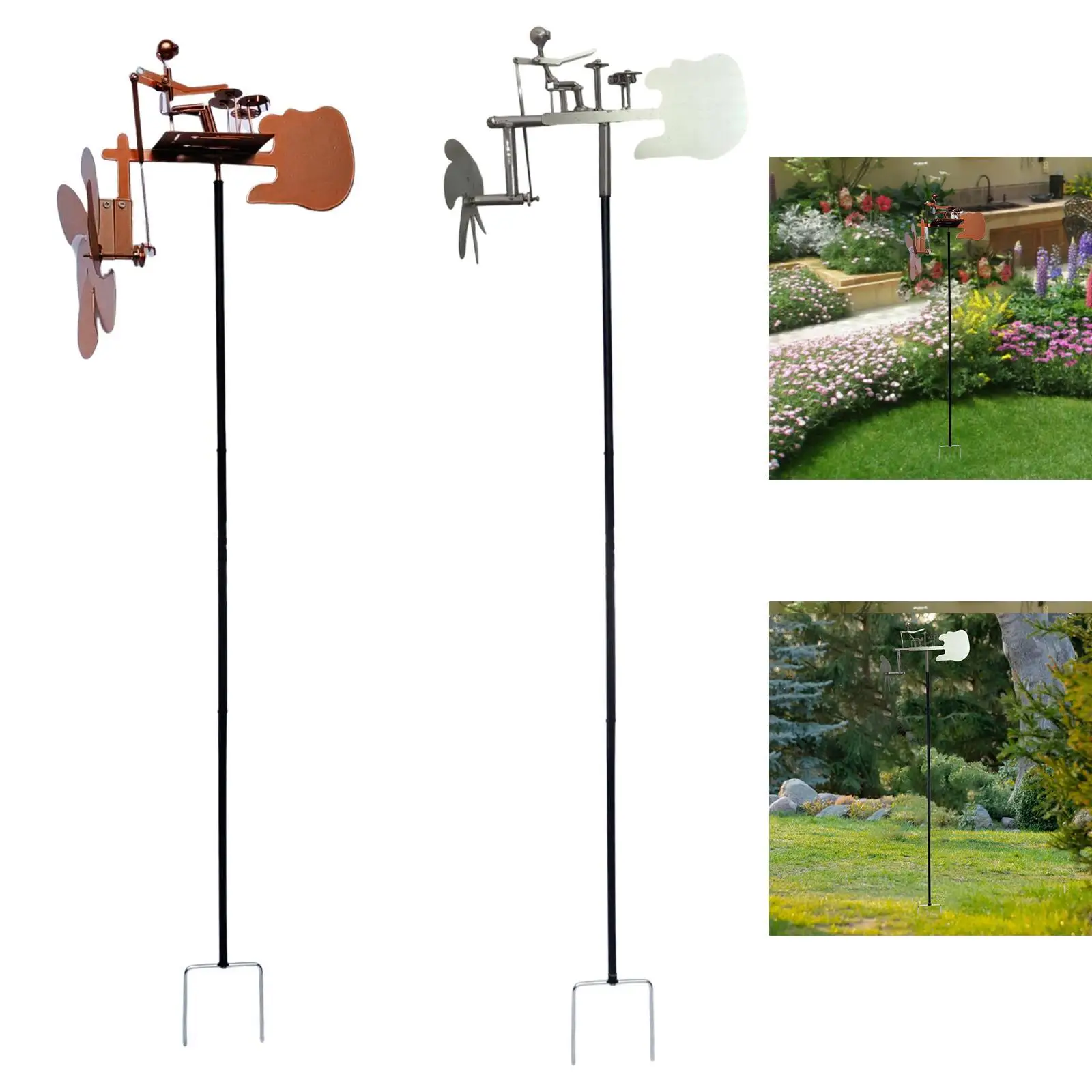 Yard Drummer Windmill Percussionist Music Figurine Statue Outdoor with Stake