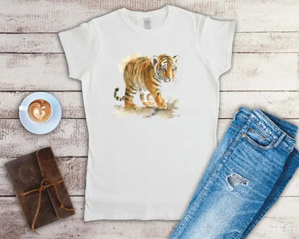 Tiger Watercolour 8 Different Designs Ladies Fitted T Shirt Small-2XL