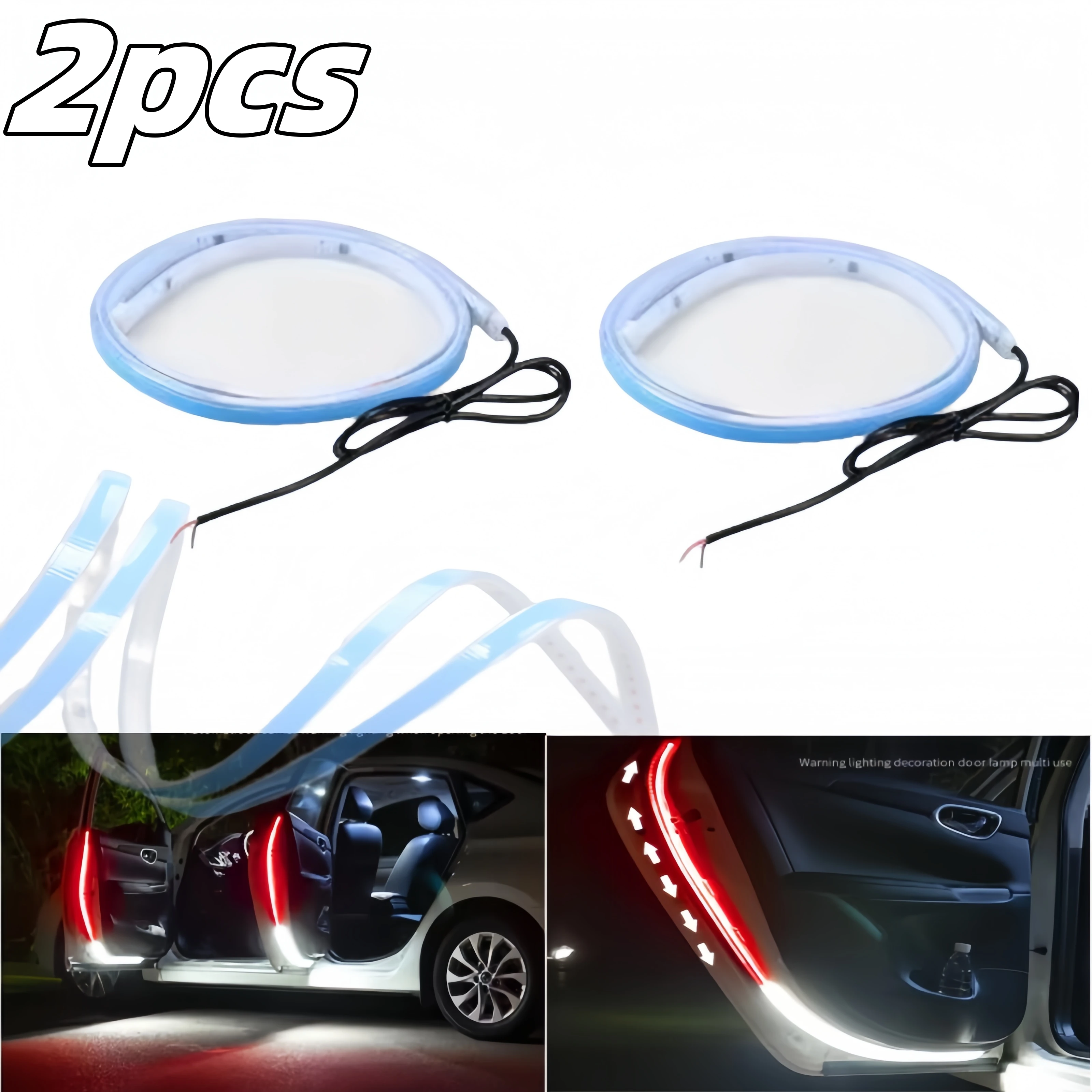 LED Car Door Opening Warning Light Strip 2pcs 120cm 12V Ambient Safety Decoration Lamp Universal Fit for VW BMW Audi Mercedes