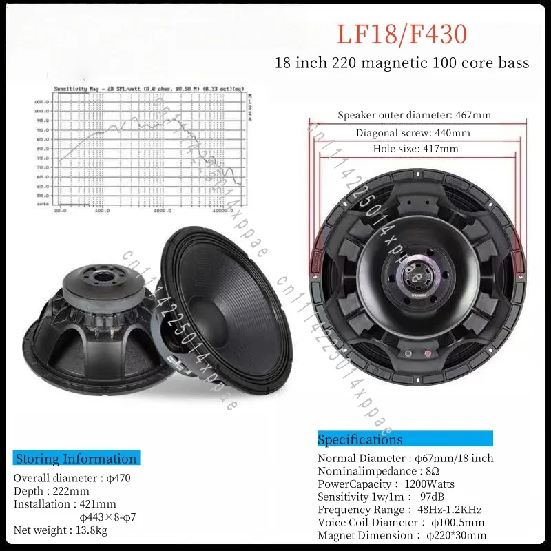 

220 Magnetic 125 Core Malaysian Paper Basin 1500W 8Ohm 1PCS Z-1081 18 Inch Subwoofer Speaker