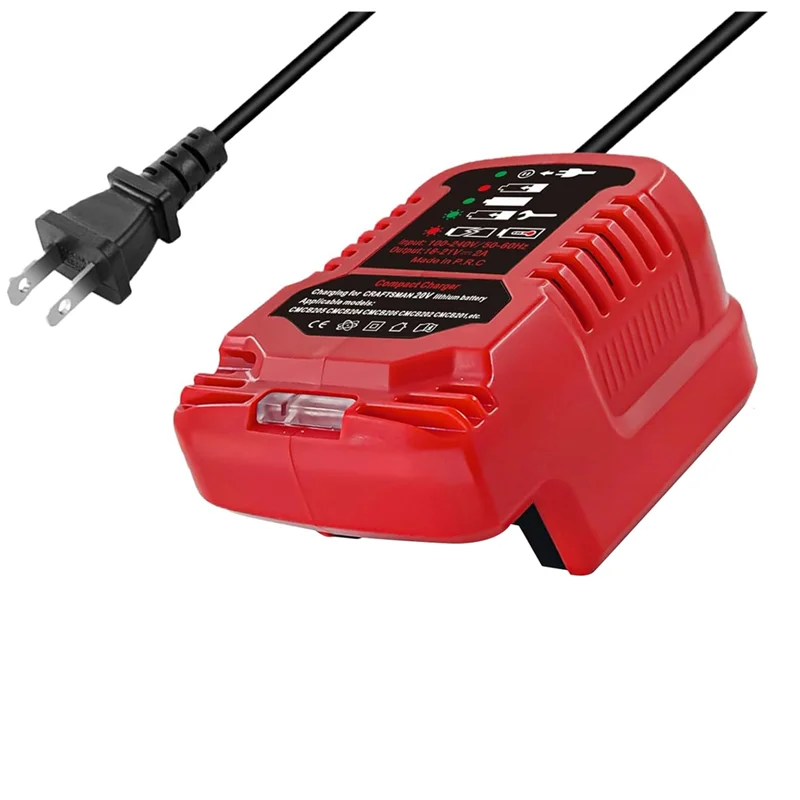 Battery Charger For Craftsman V20 20V Max Lithium Battery Mini Charger For CMCB202 CMCB204 CMCB206 CMCB104 Easy Install US Plug-