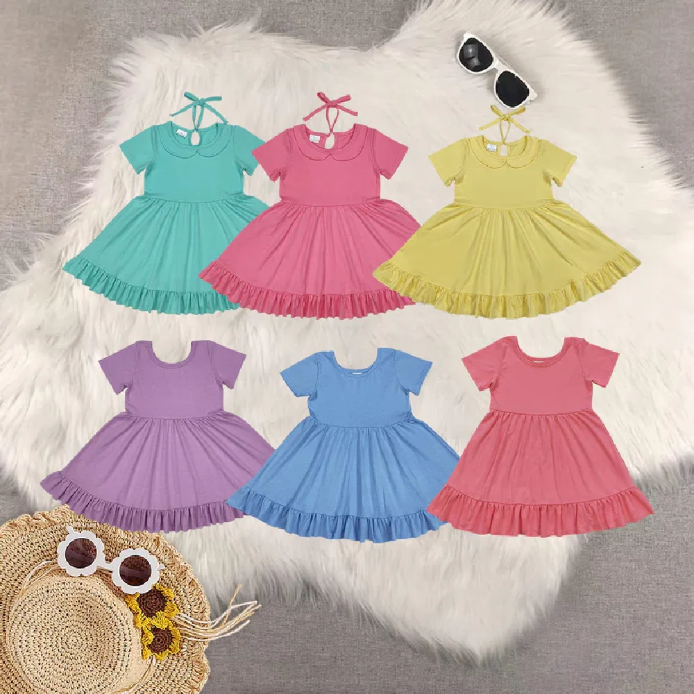 

Sibling Baby Girls Round Collar Ruffle Knee Length Dresses