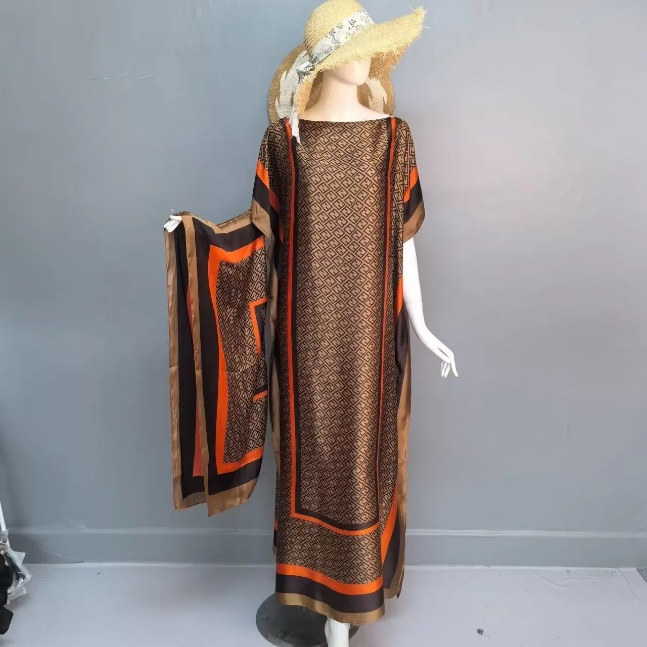2023 New Style Fashion Oversize African Women Clothing Dubai Dashiki Abaya Free Size Print Design With Scarf Loose Long Dress