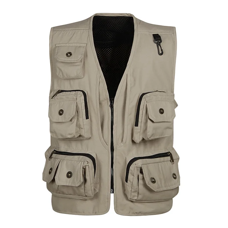 2023 Heren Herfst Multi-Pocket Vest Fotografie Outdoor Vissen Messing Gesp Multicolor Vest