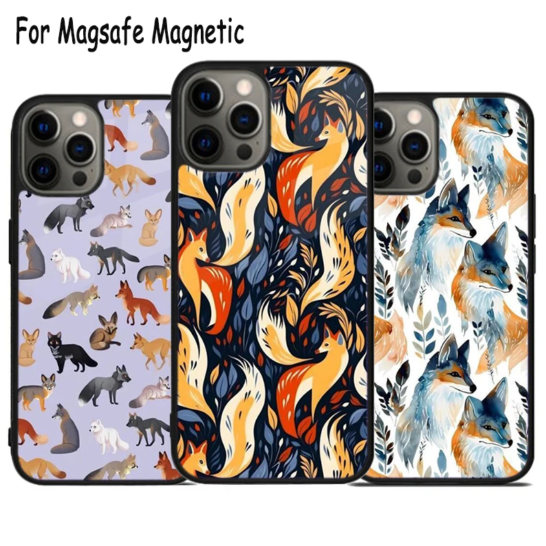 Abstract-Fox-Pattern Wireless Charge Magsafe Phone Case For iPhone 15 16 14 13 11 12 Pro Max Plus Magnetic Bumper Cover