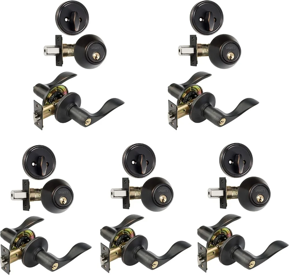 

Dynasty Hardware CP-HER-12P, Heritage Front Door Entry Lever Lockset and Single Cylinder Deadbolt Combination Set, Aged Oil