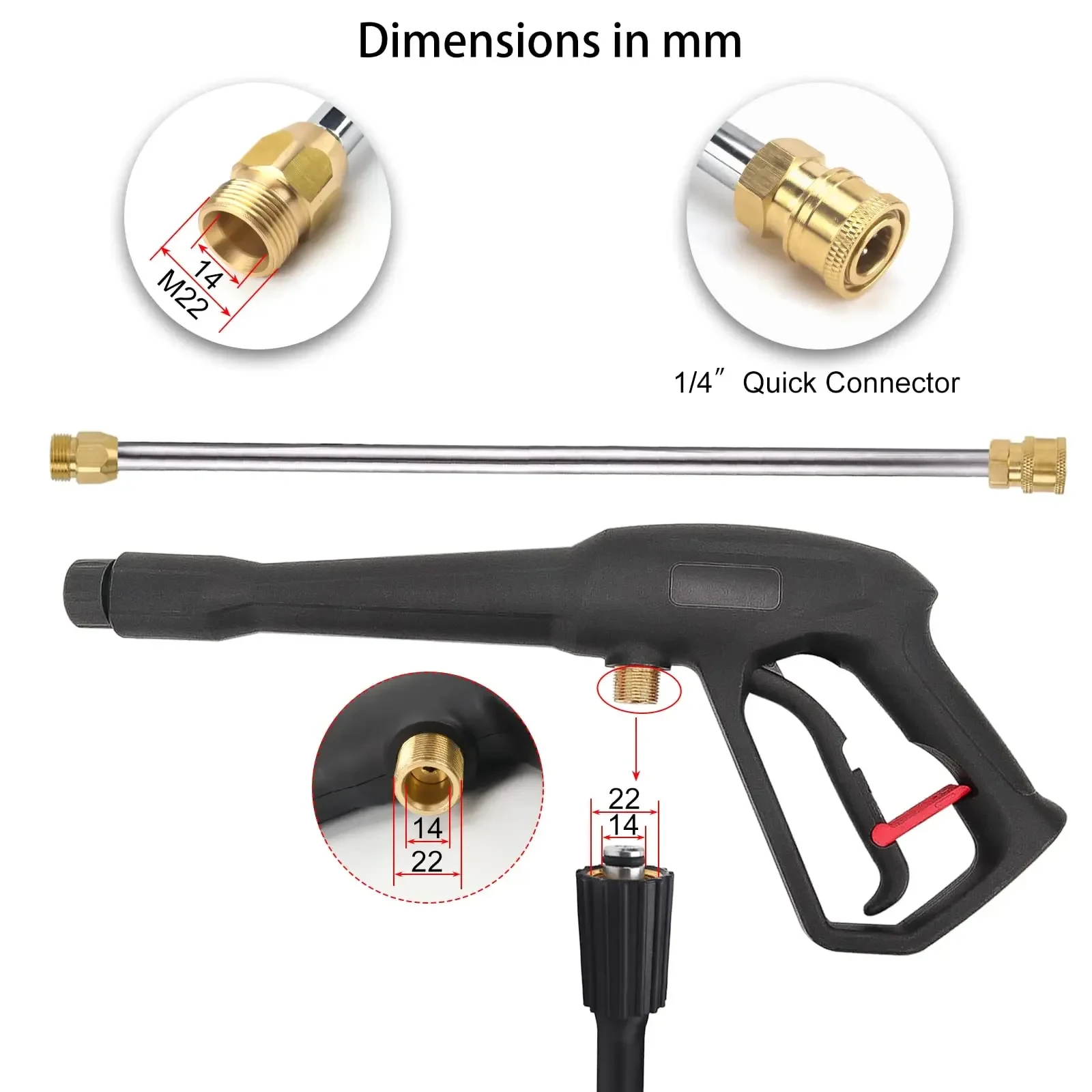 Pressure Washer Spray Gun Extension Wand Spray Tip Turbo Nozzle Power Washer Spray Gun Kit Compatible Some of Greenworks Karcher