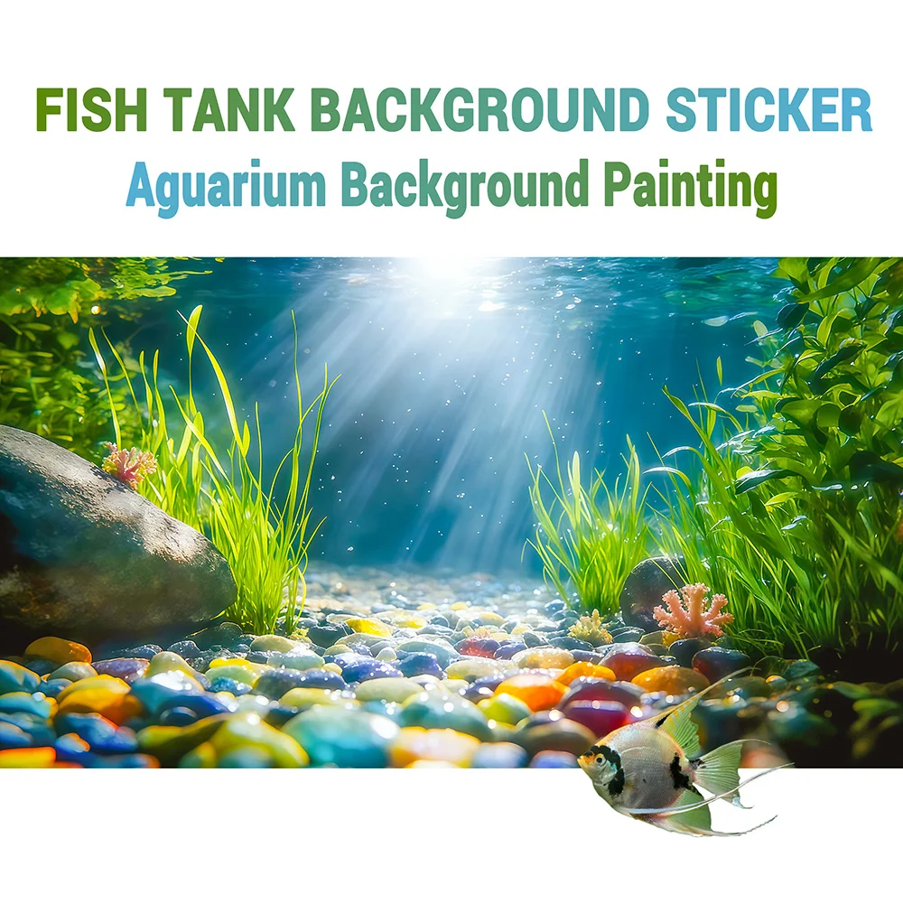 Aquarium Background, Background For Fish Tank ,Seagrass and colorful stones, Aquarium decor, Front Self-Adhesive 2D Flat Sticker