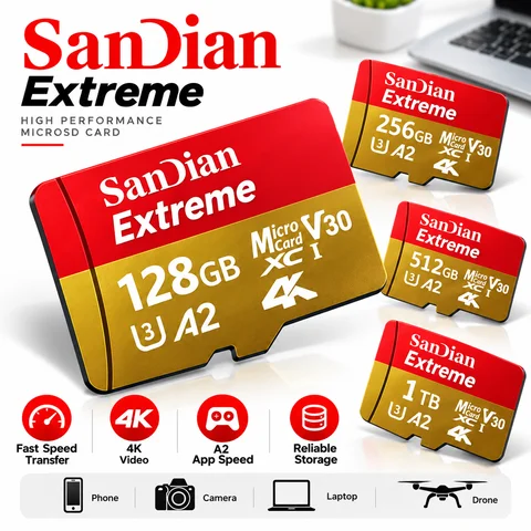 2TB SD Memory Card Class 10 Micro TF SD Card 256GB High Speed Storage for Camera Tablet Desktop and Mobile Phone