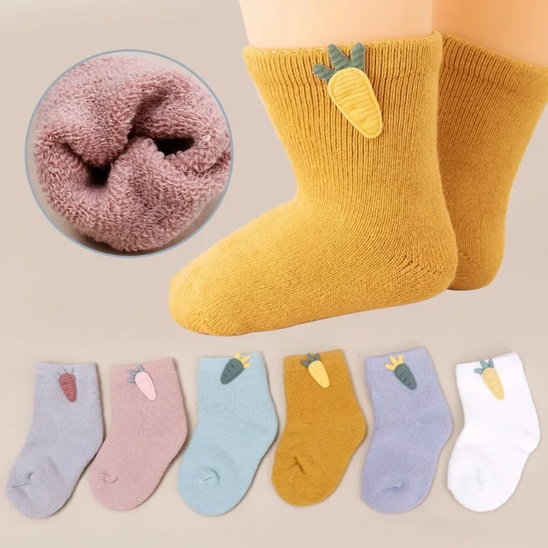 Children Combed Cotton Thick Wool Coil Warm Socks Winter Cartoon Turnip Sock Baby Comfort Soft Thickened Warner Ankle Tube Socks