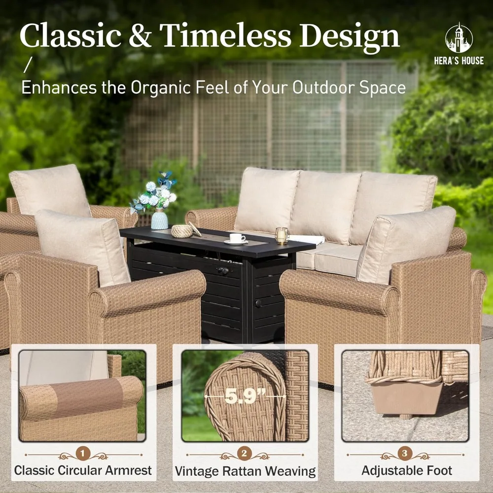 

6-Piece Patio Furniture Set, All Weather 7 Seats Outdoor Wicker Sofa with Ottomans, Rattan Patio Conversation Set, Customized