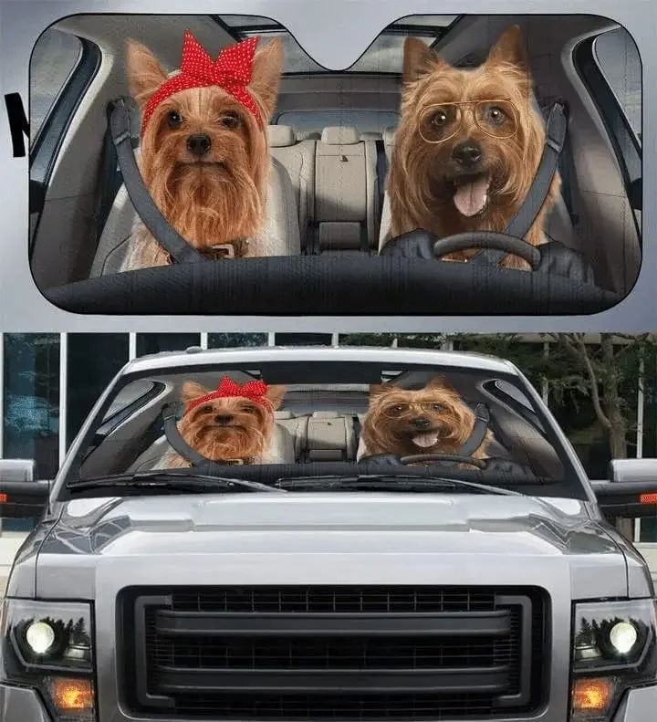 Yorkie couple driving car sunshade for yorkie lover gift car sunshade yorkie driving windshield sunshade