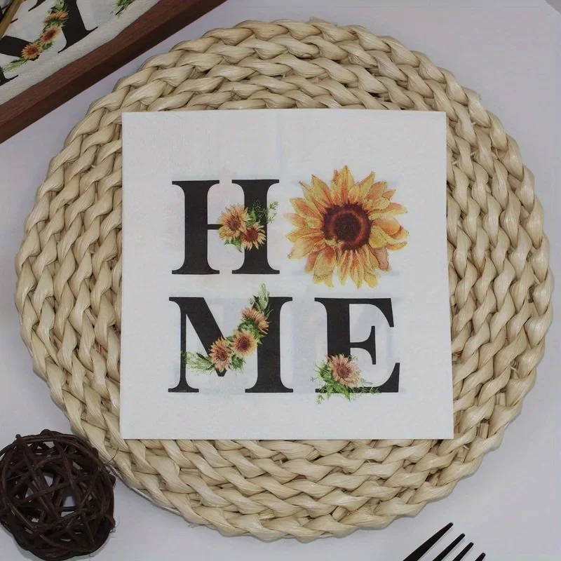 40 قطعة المناديل القابل للتصرف ترحيب المنزل عباد الشمس ورق مطبوع المفارش لقضاء عطلة حفلة عشاء الجدول إعداد تخطيط ديكور