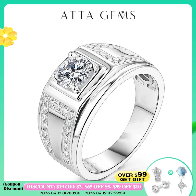 

Классические бриллиантовые серебряные кольца ATTAGEMS, мужское обручальное серебряное кольцо с бриллиантом 6,5 карат мм D, цветное муассанитовое кольцо для мужчин