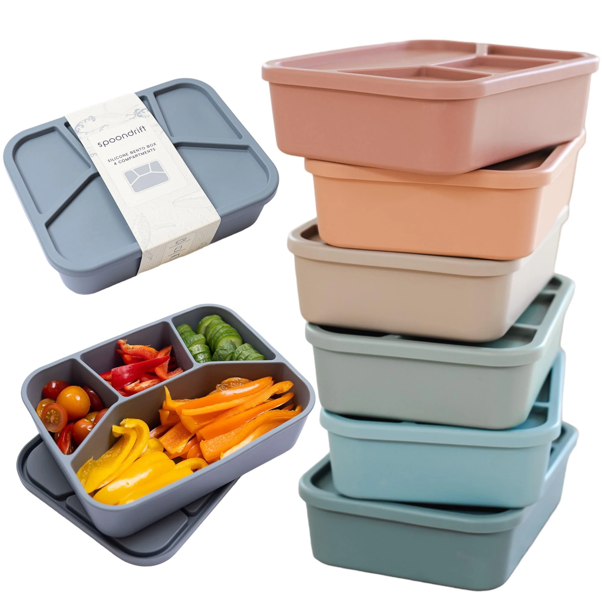 Silicone Bento Box, Four Compartments, Reusable Silicone Lunch Box, Thickened and Leak-Proof Food-Grade Divided Lunch Back to Sc