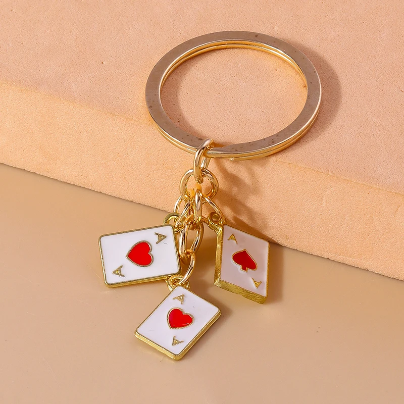 Creative Enamel Heart Ace Poker Keychain Playing Cards Keyring Pendants for Women Girl Handbag Accessories DIY Jewelry Gifts - Image 2