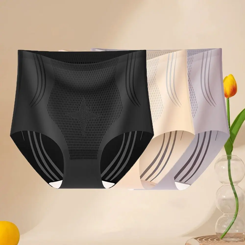 Женские трусы из ледяного шелка со средней талией, хлопковые трусы с промежностью и контролем живота, бесшовное корректирующее белье, нижнее белье, послеродовые трусики, женские