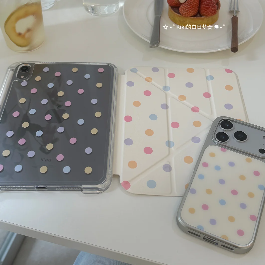 Korean Simple Colorful Wave Point Y2K Cover For iPad Pro 13 11th M5 M4 12.9 A16 10 8 7 9th 10th Air 11 M2 M3 Mini Tablet Case