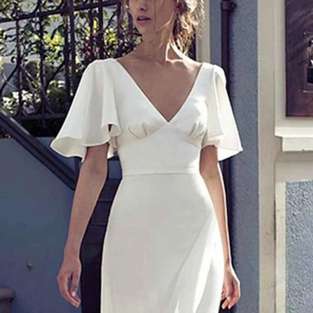 

High-end Wedding Mermaid DressesCold Shoulder Long Sleeve Backless Tea Length Trumpet Dresses for Bridal Beach Party Birthday