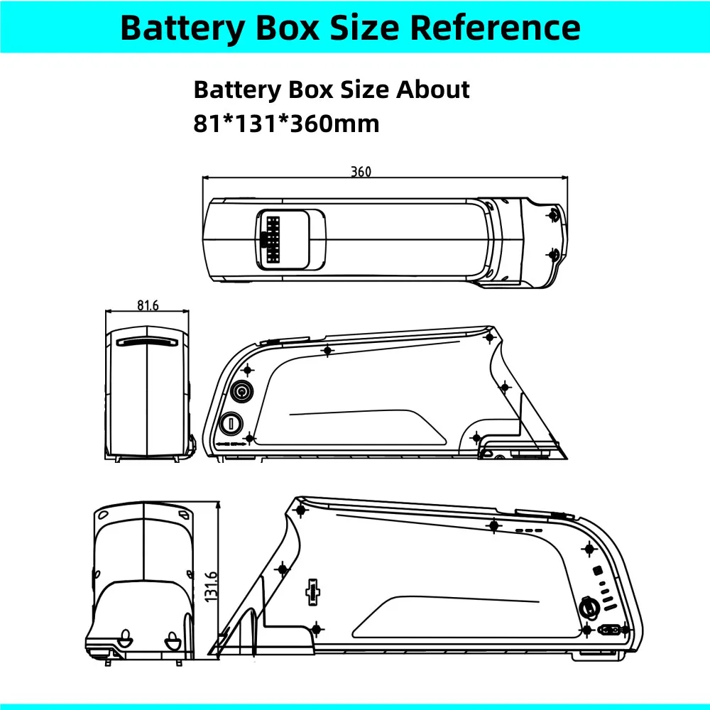 Original Dolphin Down Tube Ebike Battery Box 36V 48V 52V with 52pcs 18650 cells Holders Spacers Atlas E-bike Battery Case Box