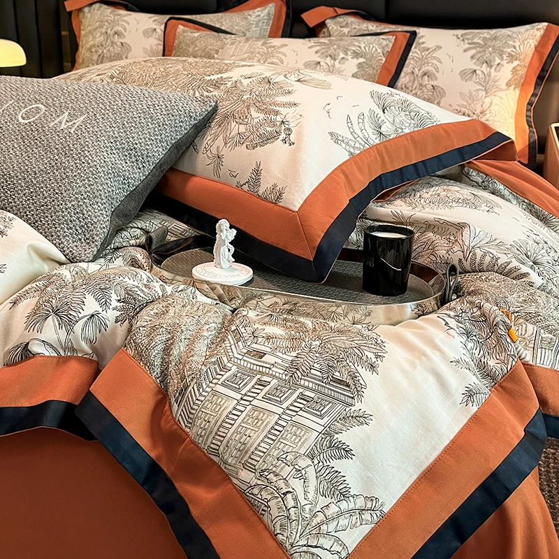 

High-end Class A 200S Thickened Cotton Brushed 4pcs Maternal and Infant Grade 100% Cotton Quilt Covers Light Luxury Bedding Set