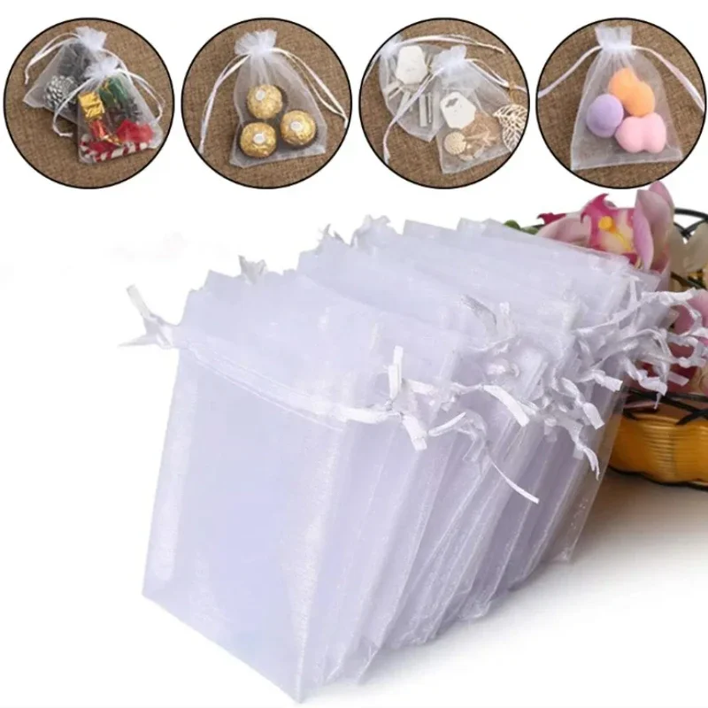 25pcs Transparent Organza Favor Bags Packaging Pocket Jewelry Candy Drawstring Mesh Pouch Birthday Wedding Party Small Gift Bag