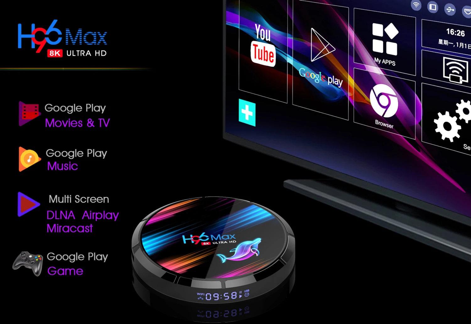 

H96 MAX X3 Android 9.0 TVBox Amlogic S905X3 Quad Core Bluetooth 4.0 8K Resolution Media playeria Player
