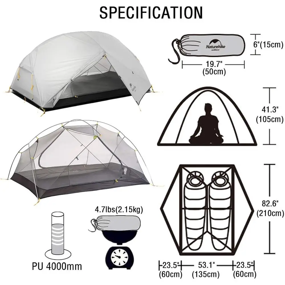 خيمة المشي لمسافات طويلة خفيفة الوزن لشخصين و3 مواسم مقاومة للماء مع إعداد سهل للمغامرات الخارجية