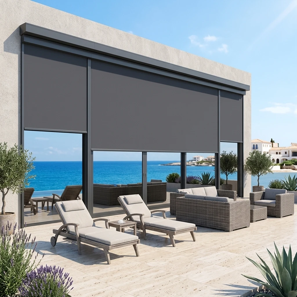 Sisheng Screen Zip Screen Outdoor Blinds Motorized Roller Waterproof Window Blinds Outdoor Retractable Blackout Blinds