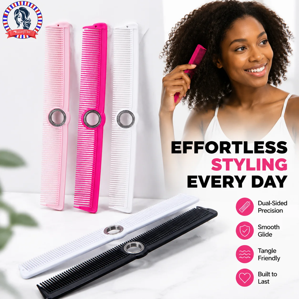 Dual Sided Precision Barber Hair Comb Smooth Glide Anti-Tangle Durable Styling Comb Ideal for Curly Hair Salon Home Haircut Use