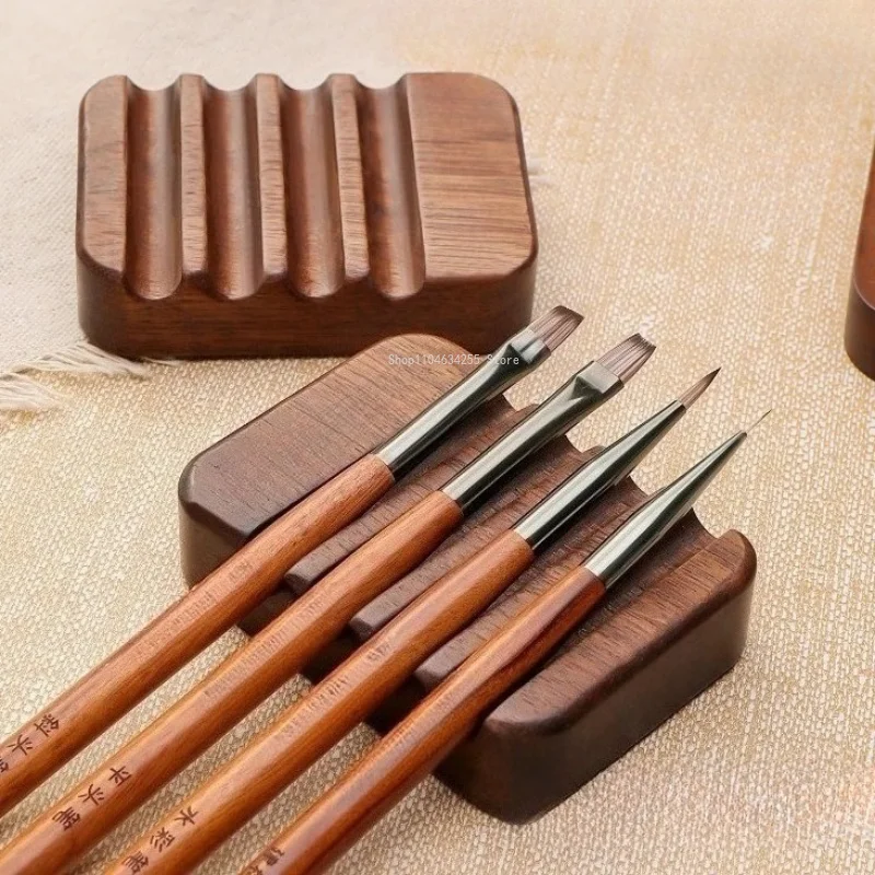 Walnut Wood Paint Brush Holder Stand for Brush Solid Wood Slot Pen Rest Desk Organizer Painting Supplies Drawing Accessories