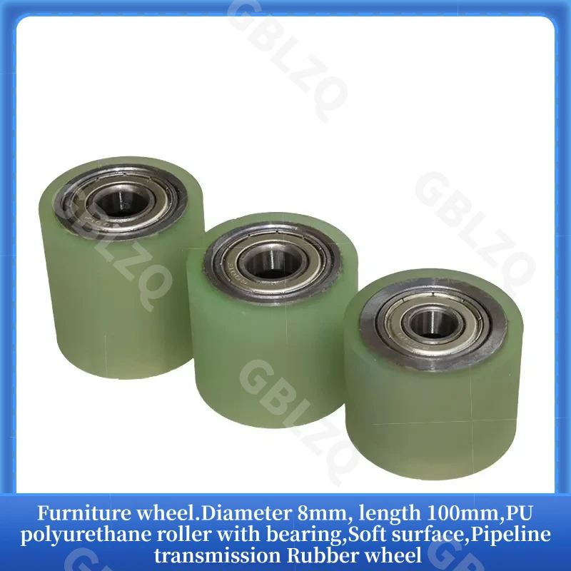 

Furniture wheel.Diameter 8mm, length 100mm,PU polyurethane roller with bearing,Soft surface,Pipeline transmission Rubber wheel