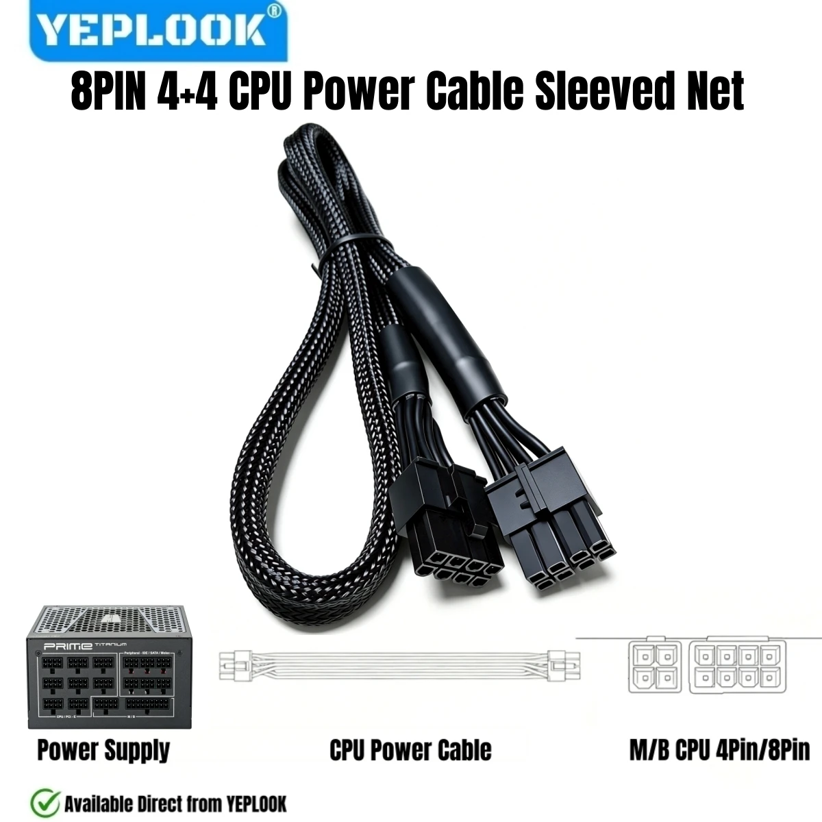 CPU Power Cable EPS12V/ATX12V 8Pin Sleeved Net for Seasonic FOCUS All Series 1300W, 1000W, 850W, 750W, 650W, 550W Modular Powers