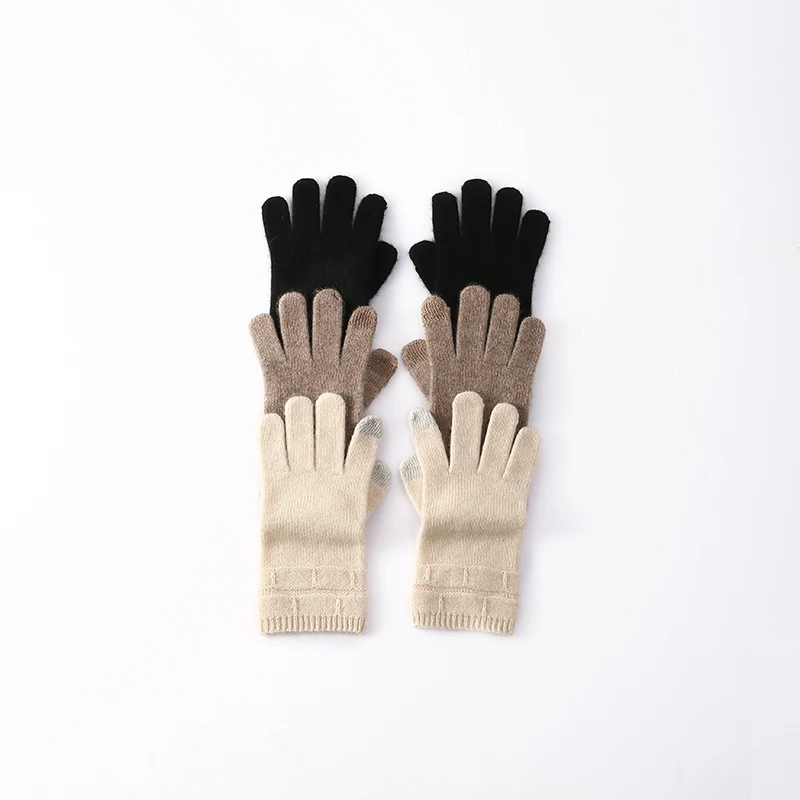 2025 Autumn Winter New 100% Cashmere Men and Women Gloves Warm Windproof Cold-proof Finger Gloves Touch Screen Knitted Gloves
