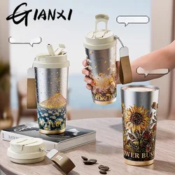 GIANXI Pure Titanium Thermos Cup Women 2024 New Coffee Cup Straw Water Cup High Appearance Level Gift Accompanying Cup