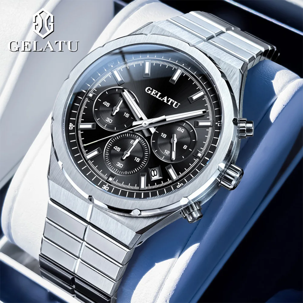 

GELATU 8001 Mens Watch Waterproof Luminous Original Luxury Multifunctional Chronograph Quartz Watches For Man Gifts Reloj