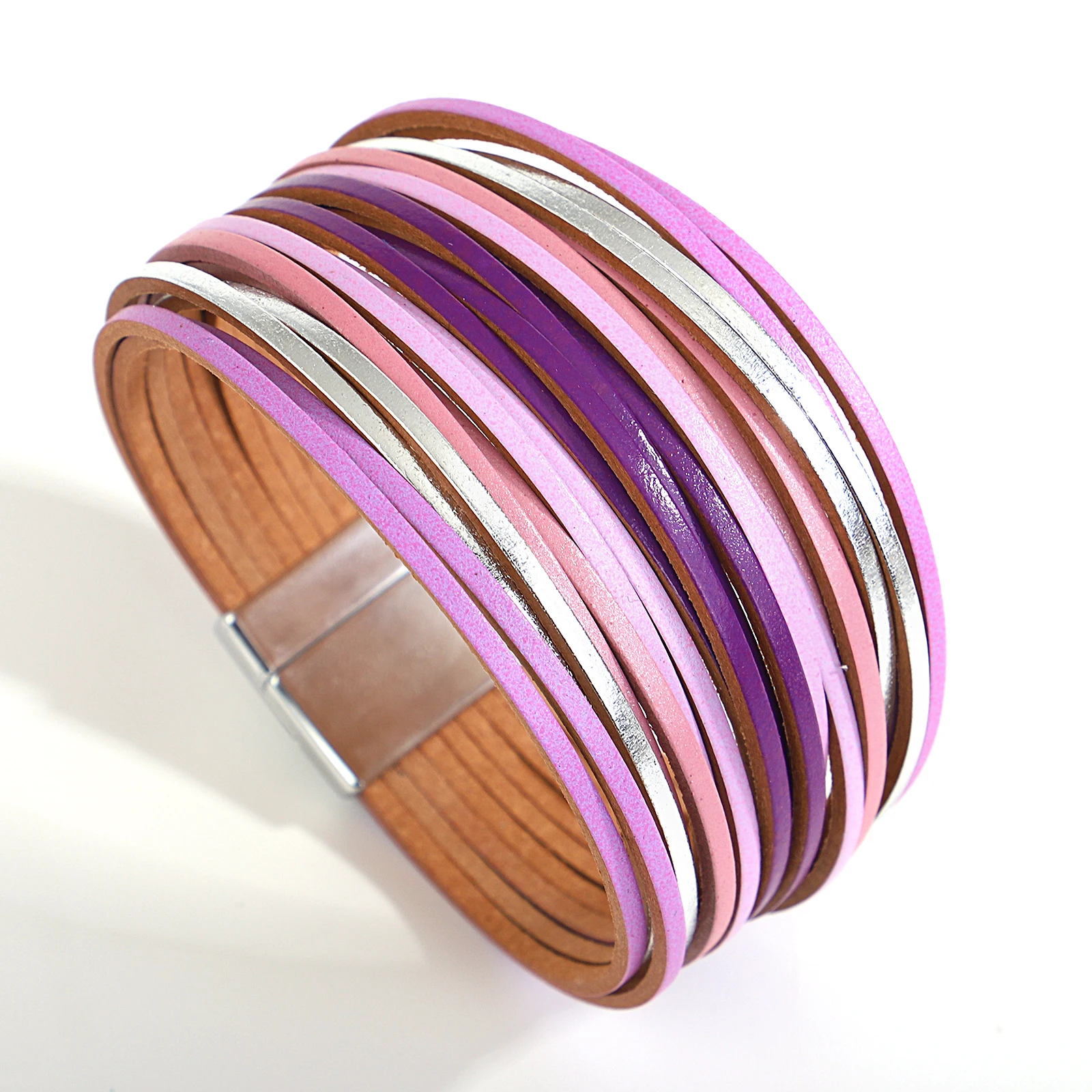 ALLYES mieszane kolorowe wielowarstwowe skórzane bransoletki dla kobiet klamra magnetyczna Handmade Wrap szerokie bransoletki moda nadgarstek biżuteria