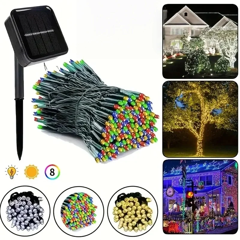 Solar String Lights Outdoor 20/50/100 LED Solar Waterproof Lights with 8 Lighting Mode Solar Garland Lights for Tree Party Decor