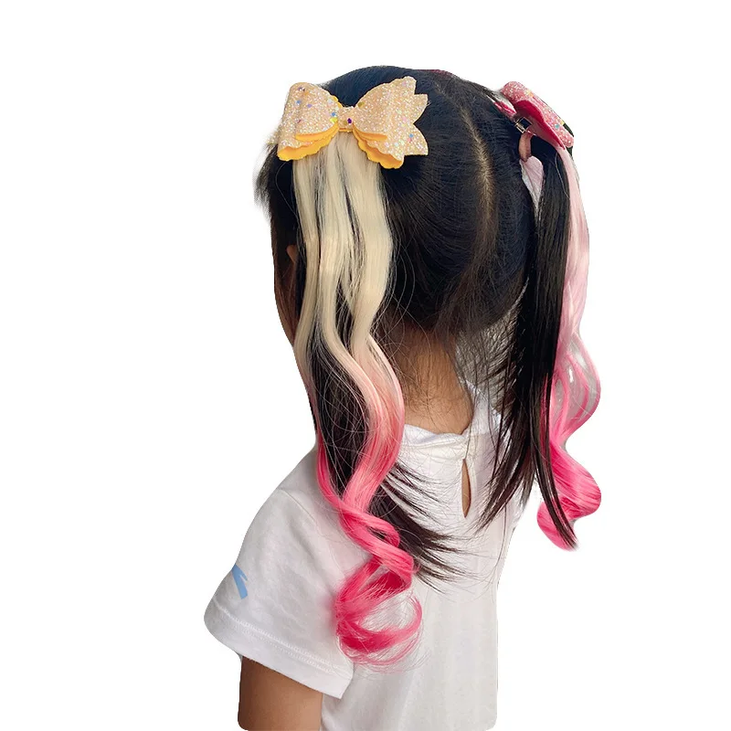 1PC Princess Cute Gradient Curly Hair Bowtie Wig Girls Hairpins Children Headwear Hairgrip Hair Clips Barrettes Hair Accessories