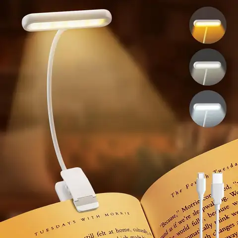 화이트 북 라이트 USB 충전식 독서 등 따뜻한 쿨 화이트 일광 휴대용 유연한 쉬운 클립 야간 독서 램프