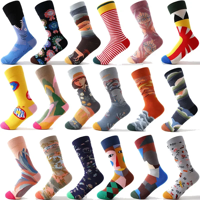 

Combed cotton new lighthouse retro Japanese tide socks men and women embroidered mid-tube socks